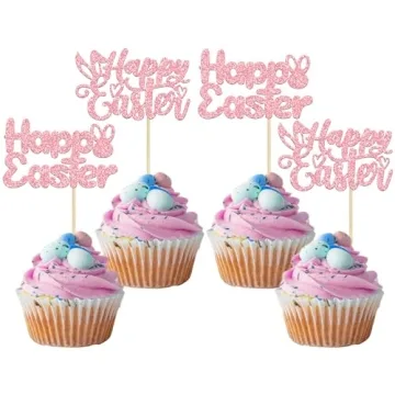 Gyufise Easter Bunny Cupcake Toppers - 24Pcs Glittery Decor for Easter & Spring Celebrations