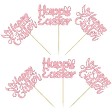 Gyufise Easter Bunny Cupcake Toppers 24Pcs Glittery Fun
