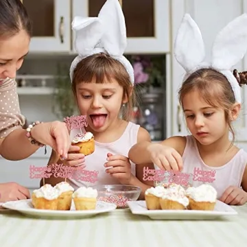 Gyufise Easter Bunny Cupcake Toppers 24Pcs Glittery Fun