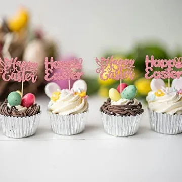 Gyufise Easter Bunny Cupcake Toppers 24Pcs Glittery Fun