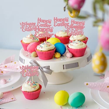 Gyufise Easter Bunny Cupcake Toppers 24Pcs Glittery Fun