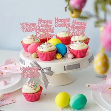 Gyufise Easter Bunny Cupcake Toppers 24Pcs Glittery Fun