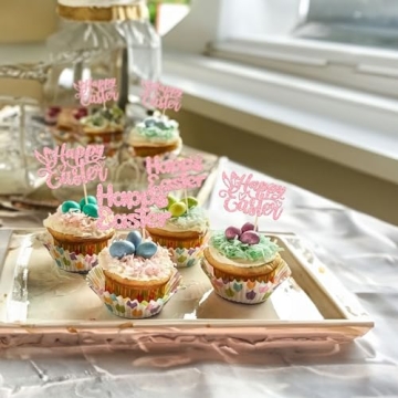 Gyufise Easter Bunny Cupcake Toppers 24Pcs Glittery Fun