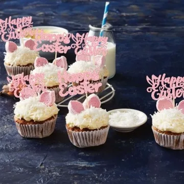 Gyufise Easter Bunny Cupcake Toppers 24Pcs Glittery Fun