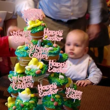 Gyufise Easter Bunny Cupcake Toppers 24Pcs Glittery Fun