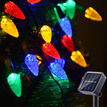 50 LED Solar Christmas Lights - 21 ft C6 Strawberry String Lights for Outdoor & Indoor Use