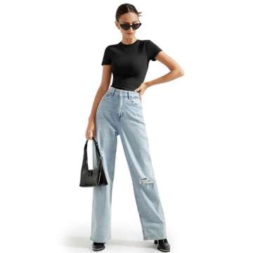 SUUKSESS Women Double Lined Fitted Basic Tee Shirts Crew Neck Short Sleeve Y2K Going Out Crop Tops (Jet Black, L)