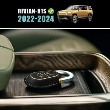 BestEvMod for Rivian R1T & R1S Key Fob Cover Accessories Leather Shells Protector Remote Key Case Compatible with Rivian 2022 2023 2024 2025 Accessories (R1S)