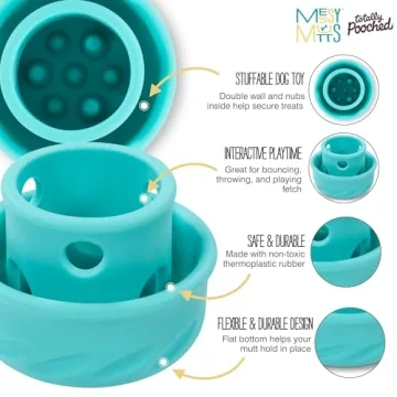 Messy Mutts Totally Pooched Puzzle 'n Play Mushroom | Interactive Treat Puzzle Toy for Dogs | Durable 4” x 3.5” TPR Dog Toy | Teal