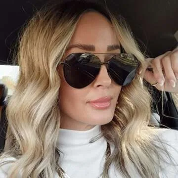 DIFF Dash Designer Oversized Aviator Sunglasses for Women UV400 Polarized, Matte Black + Grey