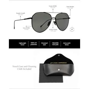 DIFF Dash Designer Oversized Aviator Sunglasses for Women UV400 Polarized, Matte Black + Grey