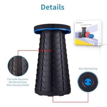 Boreeman Upgraded Folding Stool Lightweight Yet More Sturdy with Load Capacity 400lbs Portable Collapsible Stool Retractable Stool for Camping Fishing Hiking BBQ (Blue)