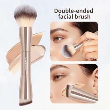 MAANGE Foundation Makeup Brushes, 2Pcs Double Ended Makeup Brush for Blending Liquid Powder Concealer Cream Blush Buffe (Gold)