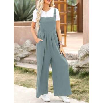 Dokotoo Womens Plus Size Dusk Blue Jumpsuits for Women Overalls Loose Casual Wide Leg One Piece Sleeveless Solid Jumpsuit Adjustable Straps Long Pant Rompers with Pockets XX-Large