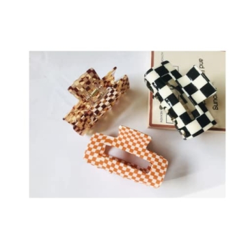 YOEMAYUNER Checkered Hair Claw Clips - Stylish, Durable & Versatile for Women & Girls