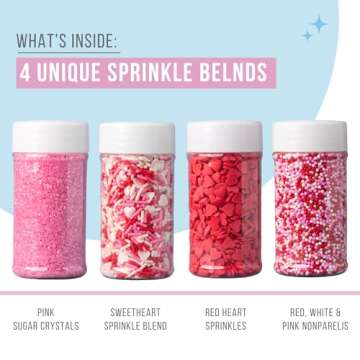 Sweets Indeed Heart Sprinkles, 4 Pack, Valentines Day, Edible Sprinkle Mix, Perfect for Cake Decorat...