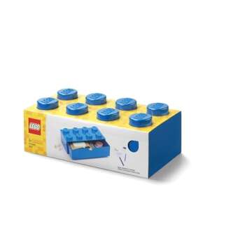 ROOM Copenhagen Lego Storage Brick 8 Desk Drawer, 8-Stud Stackable Tabletop Storage Box, 12.4 x 6.2 x 4.4 in, Bright Blue