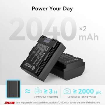 SMALLRIG NP-FZ100 Camera Battery Charger Set for Sony A7 IV, A7R V, A7S III, Double Slot NP-FZ100 Ba...