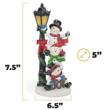 VP Home Christmas Snowman Decor Christmas Figurines Resin Snowman Lighted Decorations Indoor Christmas Cottage LED Holiday Light Up Snowman Indoor Festive Fiber Optic Decorations