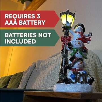 VP Home Christmas Snowman Decor Christmas Figurines Resin Snowman Lighted Decorations Indoor Christmas Cottage LED Holiday Light Up Snowman Indoor Festive Fiber Optic Decorations