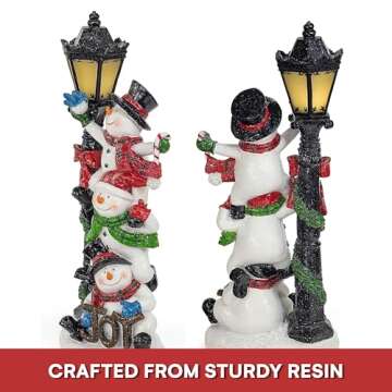 VP Home Christmas Snowman Decor Christmas Figurines Resin Snowman Lighted Decorations Indoor Christmas Cottage LED Holiday Light Up Snowman Indoor Festive Fiber Optic Decorations