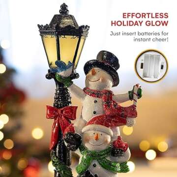 VP Home Christmas Snowman Decor Christmas Figurines Resin Snowman Lighted Decorations Indoor Christmas Cottage LED Holiday Light Up Snowman Indoor Festive Fiber Optic Decorations