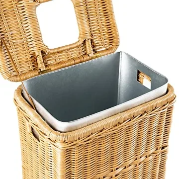 Stylish Wicker Recycling Basket with Drop-in Lid