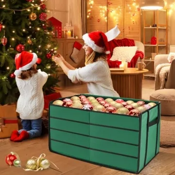 Mrrihand Christmas Ornament Storage Box, Christmas Storage Containers with 8 Individual Trays, Keeps 128 Holiday Ornaments 3-Inch, Dual Zipper, Adjustable Dividers, 600D Tear-Resistant Oxford(Green)