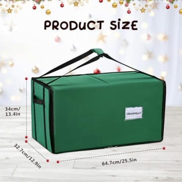 Mrrihand Christmas Ornament Storage Box, Christmas Storage Containers with 8 Individual Trays, Keeps 128 Holiday Ornaments 3-Inch, Dual Zipper, Adjustable Dividers, 600D Tear-Resistant Oxford(Green)