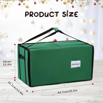 Mrrihand Christmas Ornament Storage Box, Christmas Storage Containers with 8 Individual Trays, Keeps 128 Holiday Ornaments 3-Inch, Dual Zipper, Adjustable Dividers, 600D Tear-Resistant Oxford(Green)