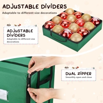 Mrrihand Christmas Ornament Storage Box, Christmas Storage Containers with 8 Individual Trays, Keeps 128 Holiday Ornaments 3-Inch, Dual Zipper, Adjustable Dividers, 600D Tear-Resistant Oxford(Green)
