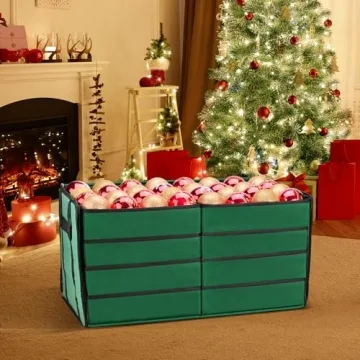 Mrrihand Christmas Ornament Storage Box, Christmas Storage Containers with 8 Individual Trays, Keeps 128 Holiday Ornaments 3-Inch, Dual Zipper, Adjustable Dividers, 600D Tear-Resistant Oxford(Green)