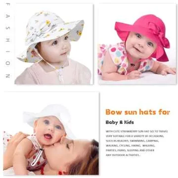 Baby Girl Sun Hat with UPF 50+ Outdoor Adjustable Beach Hat with Wide Brim Bucket Hats (12-24 Months,White)