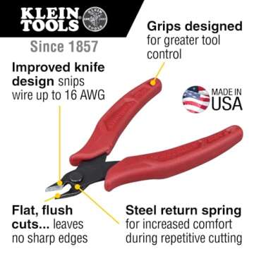 Klein Tools D275-5 Pliers, Diagonal Cutting Pliers with Precision Flush Cutter is Light and Ultra-Sl...