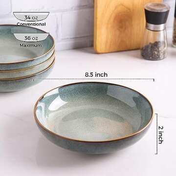 AmorArc 8.5'' Large Ceramic Pasta Bowls Set of 4 for Kitchen Use