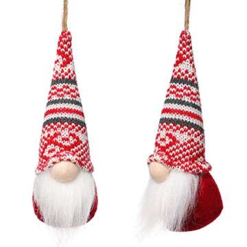 Christmas Tree Hanging Gnomes Ornaments Set of 10, Swedish Handmade Plush Gnomes Santa Elf Hanging H...