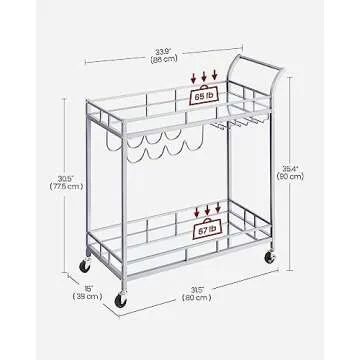 VASAGLE Bar Cart Silver - Elegant Serving on Wheels in Style