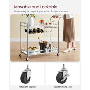 VASAGLE Bar Cart Silver - Elegant Serving on Wheels in Style