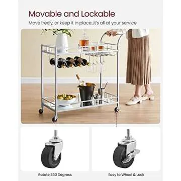 VASAGLE Bar Cart Silver - Elegant Serving on Wheels in Style