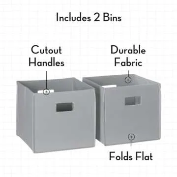 RiverRidge Folding Storage Bins with Handles Gray Cube Storage Organizer forCloset, Bedroom & Playroom - Closet Organizers and Storage Set of 2
