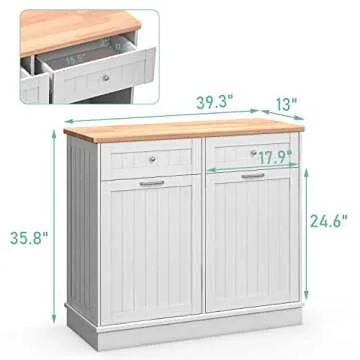TOLEAD Double Tilt Out Trash Cabinet Free Standing 10 Gallon Recycling Trash Can Cabinet for Farmhouse Kitchen,Living Room, Dining Room, White