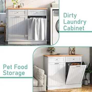 TOLEAD Double Tilt Out Trash Cabinet Free Standing 10 Gallon Recycling Trash Can Cabinet for Farmhouse Kitchen,Living Room, Dining Room, White