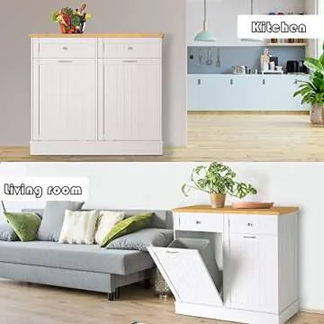 TOLEAD Double Tilt Out Trash Cabinet Free Standing 10 Gallon Recycling Trash Can Cabinet for Farmhouse Kitchen,Living Room, Dining Room, White
