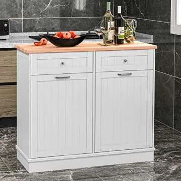 TOLEAD Double Tilt Out Trash Cabinet Free Standing 10 Gallon Recycling Trash Can Cabinet for Farmhouse Kitchen,Living Room, Dining Room, White