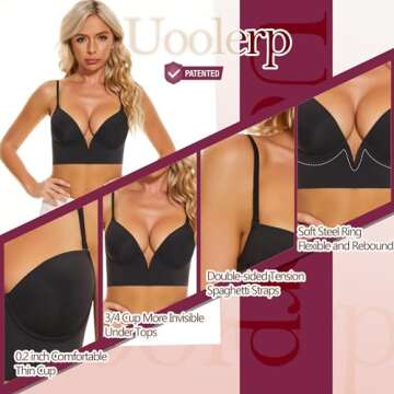 Uoolerp Women Low Back Bras-Invisible Backless Bra-Seamless Secret Plunge Bra No Show Bra Multiway L...