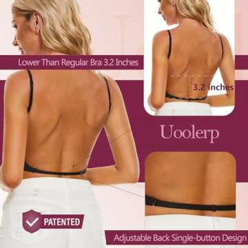 Uoolerp Women Low Back Bras-Invisible Backless Bra-Seamless Secret Plunge Bra No Show Bra Multiway Low-Cut Deep-V Halter Bra (Black, S)