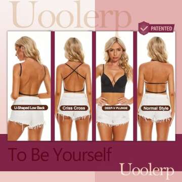 Uoolerp Women Low Back Bras-Invisible Backless Bra-Seamless Secret Plunge Bra No Show Bra Multiway Low-Cut Deep-V Halter Bra (Black, S)