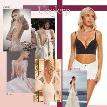 Uoolerp Women Low Back Bras-Invisible Backless Bra-Seamless Secret Plunge Bra No Show Bra Multiway Low-Cut Deep-V Halter Bra (Black, S)