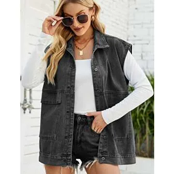 Perbai Women's Distressed Denim Vest with Hood and Pockets