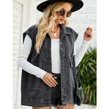 Perbai Women's Distressed Denim Vest with Hood and Pockets
